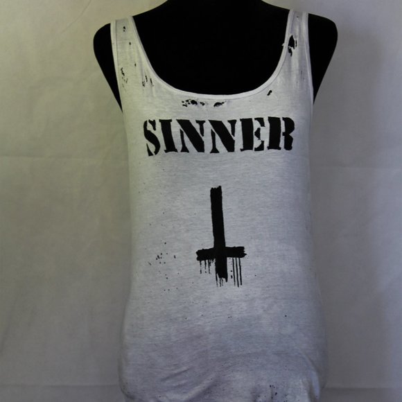 Sinner Inverted Cross Handmade Distressed Shirt - Picture 1 of 3